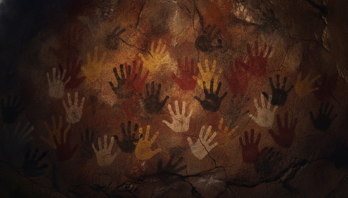 Mãos em negativo sopradas na parede