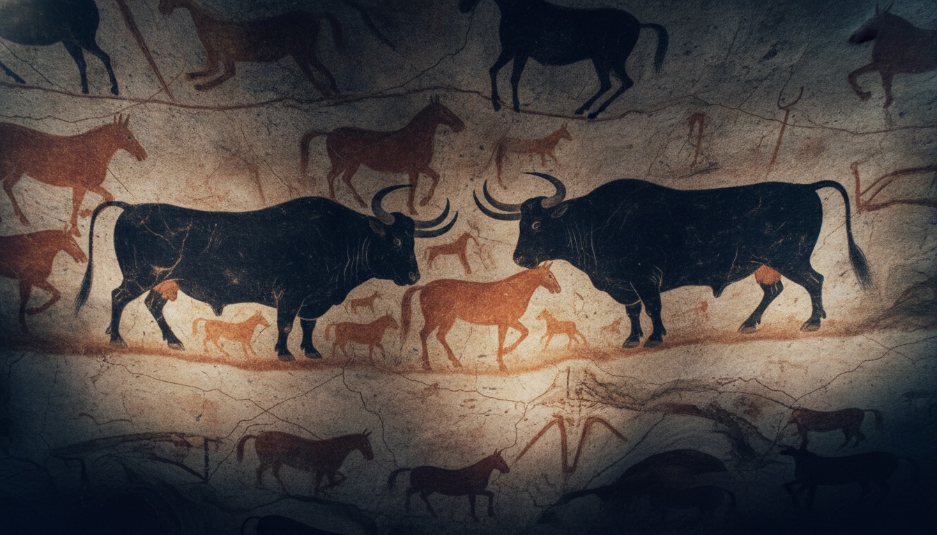 Touros pintados no teto de Lascaux